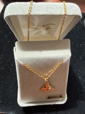 NEW BOXED GOLD TONE SAILBOAT NECKLACE w/ GENUINE DIAMOND by Allison Reed